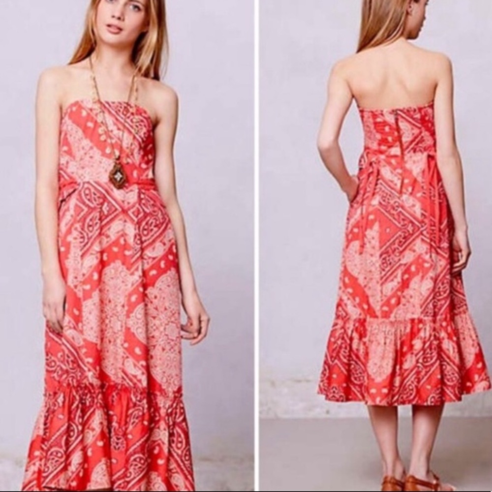 HOLDING HORSES Strapless Red Paisley Maxi Dress